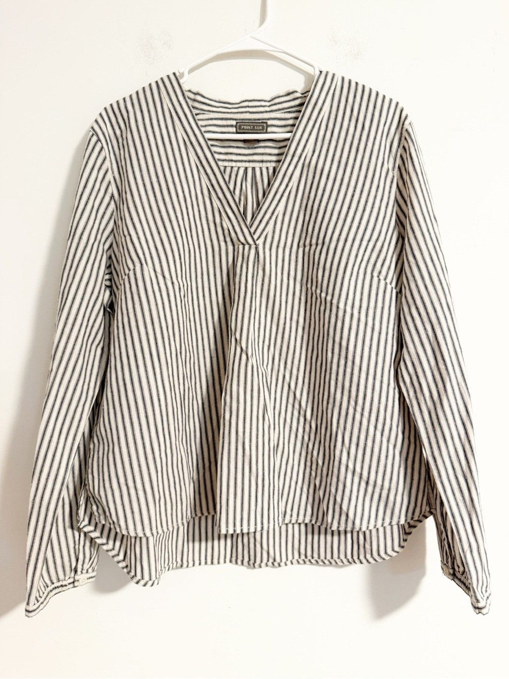 Point Sur J. Crew Striped V-Neck Blouse White Black Size Large